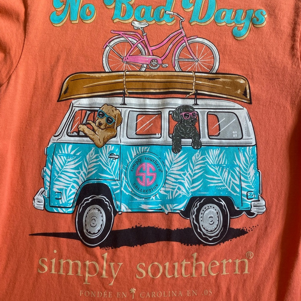Simply Southern Coral Tee with Blue Van Graphic